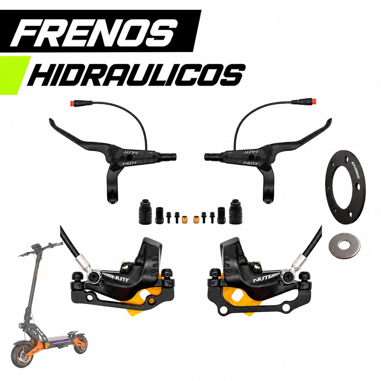 Kit Frenos Hidráulicos NUTT 4 Pistones para Kamikaze K1, K1 Plus, K1 Max y K1 Lite
