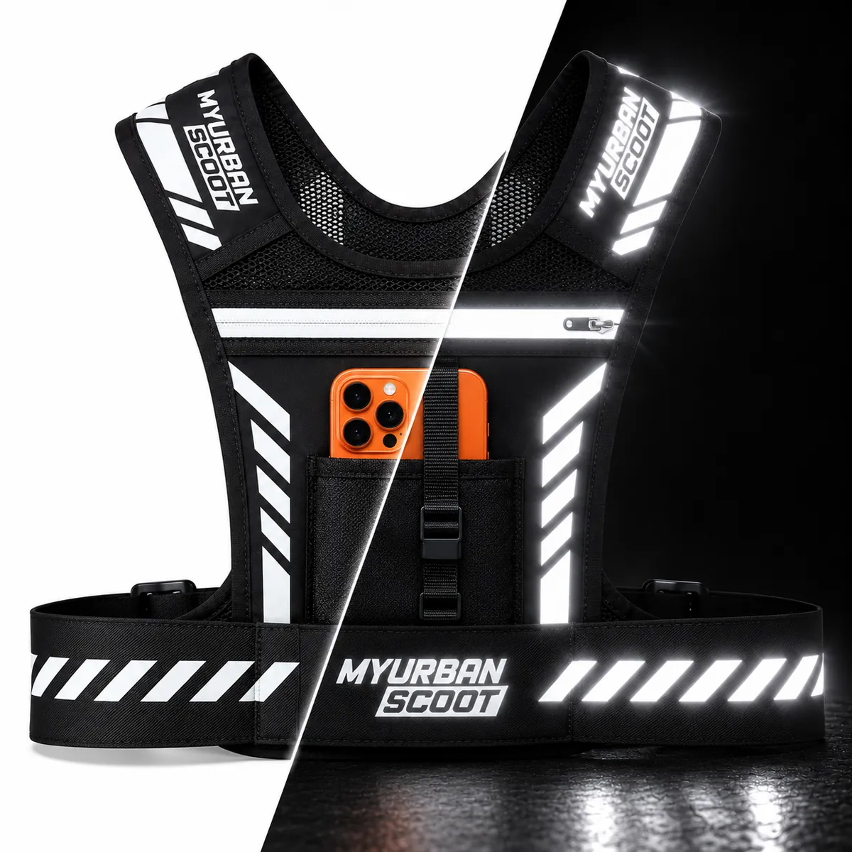 Reflective Vest with Phone Holder | Electric Scooter, Bike and Motorcycle